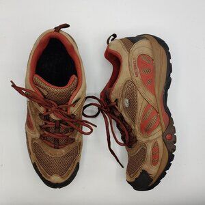 Merrell womens 9.5 Leather Mesh Hiking Shoes Dark Earth Brown J24346 NO INSOLES